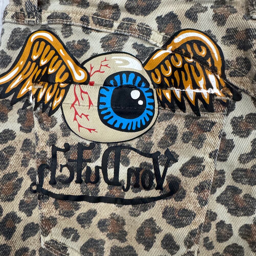 Von Dutch Originals Leopard Print Y2K Mini Skirt Flying Eyeball Women Size S EUC - Picture 4 of 11